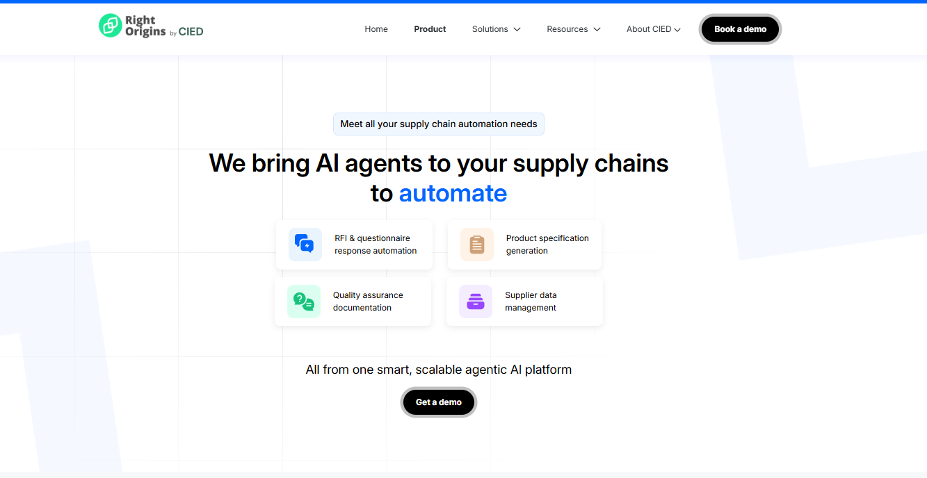 RightOrigins product page: Best RFI automation software for QA, compliance and supply chain teams